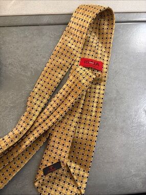 Isaia Gold and Black Geometric Silk Tie
